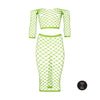 Set crop top cu mânecă lungă și fustă lungă tip plasă – compleu elegant XS-XL (one size), verde neon