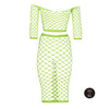 Set crop top cu mânecă lungă și fustă lungă tip plasă – compleu elegant XS-XL (one size), verde neon
