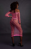 Set crop top cu mânecă lungă și fustă lungă tip plasă – compleu elegant XS-XL (one size), roz neon