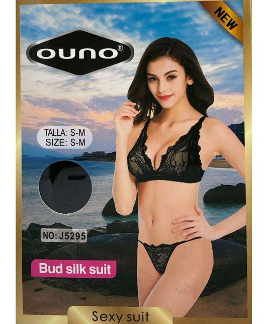 Set lenjerie intima Ouno, 2 Piese – compleu sexy cu sutien si chiloti din dantela S/M, negru ErosVita