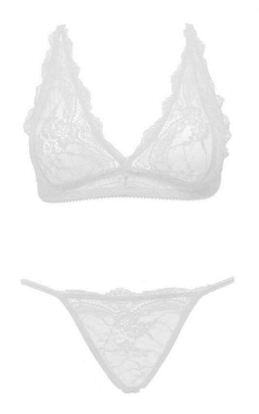Set lenjerie intima Ouno, 2 Piese – compleu sexy cu sutien si chiloti din dantela L/XL, alb ErosVita