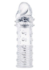 Manson din silicon cu striatii Power Stud Sleeve pentru barbati - prelungitor penis cu efect de marire, transparent