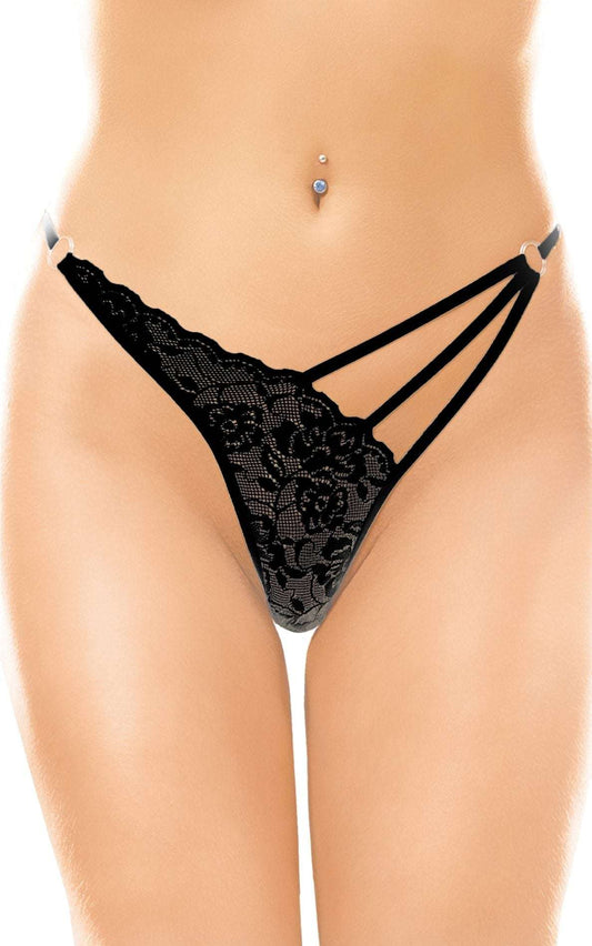 Chiloti tanga din dantela alba si bretele laterale cu decupaje S/M, negru SOLLUXE Every box holds joy - unbox it!