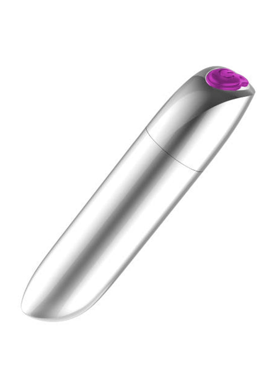 Vibrator clitoris Powerful Bullet cu 20 moduri de vibratii si incarcare USB, 10 cm, argintiu