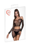Set cu top crop si fusta mini din plasa cu maneci lungi – compleu sexy One Size (marime universala), negru SOLLUXE Every box holds joy - unbox it!