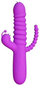 Vibrator Bunny Thruster cu tripla stimulare: punctul G, clitoris, anal si 10 moduri de vibratii, incarcare USB, silentios, silicon premium SOLLUXE® Every box holds joy-unbox it!