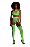 Set cu bustiera, chilot, portjartier și dres - compleu elegant XS-XL (one size), verde neon