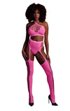 Set cu bustiera, chilot, portjartier și dres - compleu elegant XS-XL (one size), roz neon