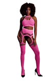 Set cu bustiera, chilot, portjartier și dres - compleu elegant XS-XL (one size), roz neon