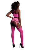 Set cu bustiera, chilot, portjartier și dres - compleu elegant XS-XL (one size), roz neon
