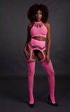 Set cu bustiera, chilot, portjartier și dres - compleu elegant XS-XL (one size), roz neon