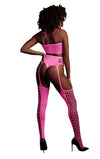 Set cu bustiera, chilot, portjartier și dres - compleu elegant XS-XL (one size), roz neon