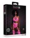 Set cu bustiera, chilot, portjartier și dres - compleu elegant XS-XL (one size), roz neon
