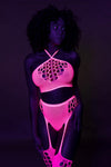 Set cu bustiera, chilot, portjartier și dres - compleu elegant XS-XL (one size), roz neon