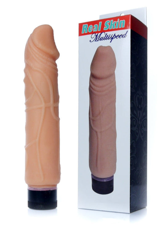Vibrator realist Real Skin Multispeed 22 cm, intensitate vibratii reglabila, bej ErosVita